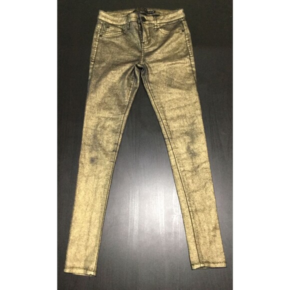 Tinseltown Shimmery Gold Denim Couture Junior Women's Skinny Pant Jeans Size 3 - Picture 1 of 5